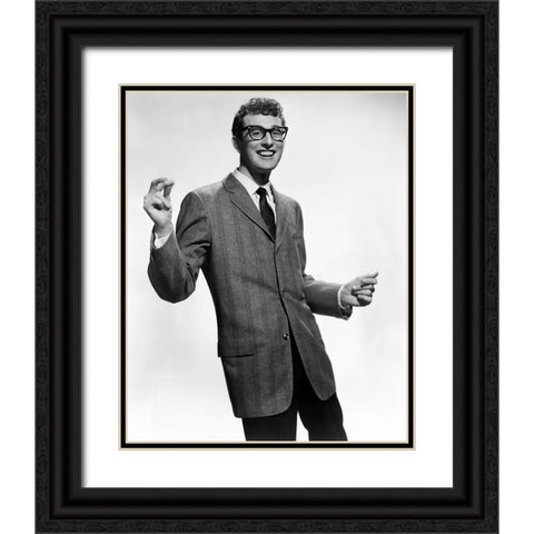 Buddy Holly Black Ornate Wood Framed Art Print with Double Matting by Vintage Music Archive