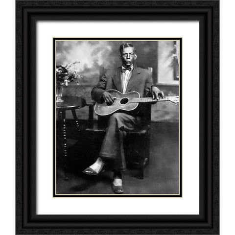 Charley Patton-1929 Black Ornate Wood Framed Art Print with Double Matting by Vintage Music Archive
