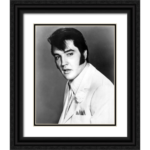 Elvis Presley-1968 Black Ornate Wood Framed Art Print with Double Matting by Vintage Music Archive