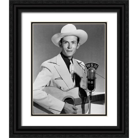 Hank Williams Black Ornate Wood Framed Art Print with Double Matting by Vintage Music Archive