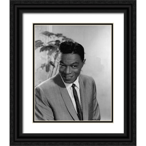 Nat King Cole-1964 Black Ornate Wood Framed Art Print with Double Matting by Vintage Music Archive