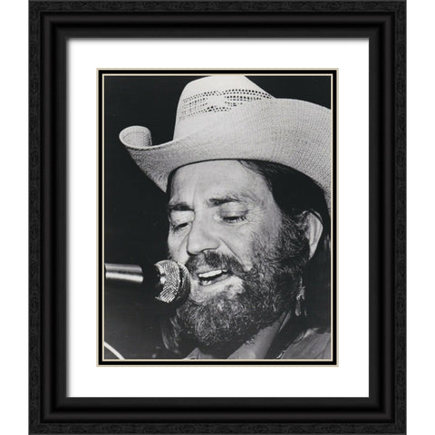 Willie Nelson-1974 Black Ornate Wood Framed Art Print with Double Matting by Vintage Music Archive