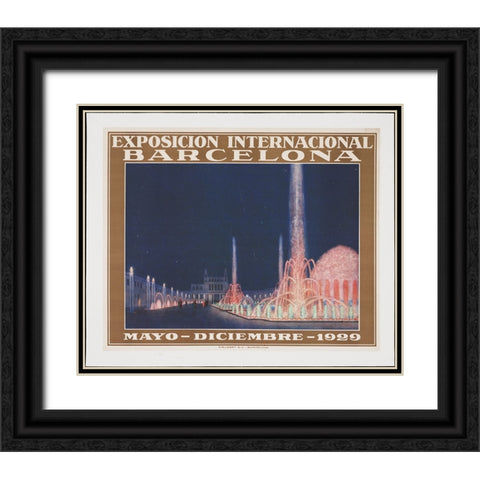Barcelona-1929 Black Ornate Wood Framed Art Print with Double Matting by Worlds Fair Posters