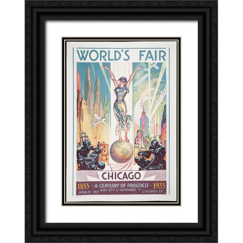 Chicago-1933-Lady Black Ornate Wood Framed Art Print with Double Matting by Worlds Fair Posters