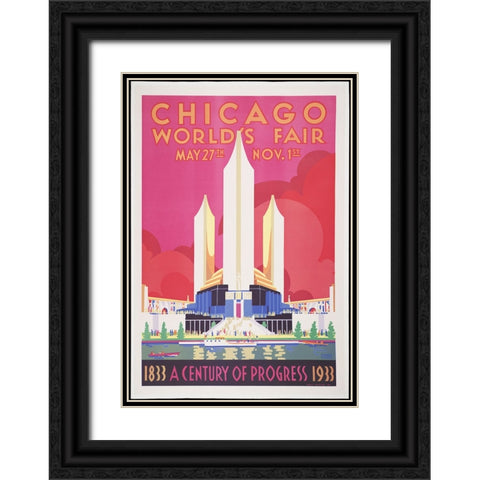 Chicago-1933 Black Ornate Wood Framed Art Print with Double Matting by Worlds Fair Posters