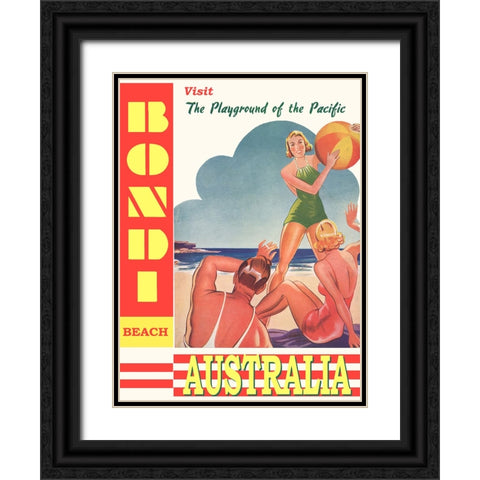 Australia Bondi Beach Travel Poster Black Ornate Wood Framed Art Print with Double Matting by Vintage Travel Posters