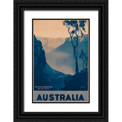 Australia Travel Poster The Blue Mountains Black Ornate Wood Framed Art Print with Double Matting by Vintage Travel Posters