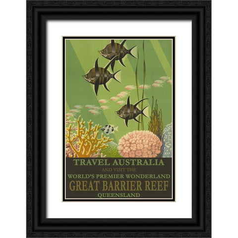 Australia Travel Poster Great Barrier Reef Black Ornate Wood Framed Art Print with Double Matting by Vintage Travel Posters