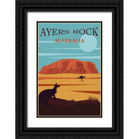 Australia Travel Poster Ayers Rock Black Ornate Wood Framed Art Print with Double Matting by Vintage Travel Posters