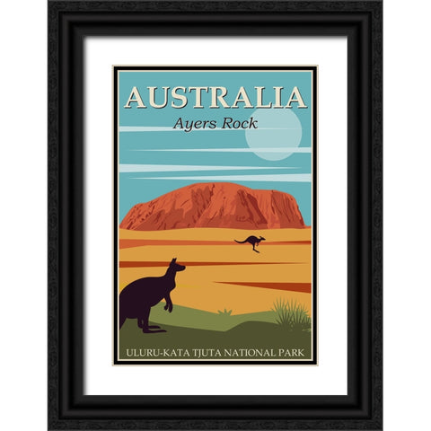 Australia Uluru-Kata Tjuta National Park Black Ornate Wood Framed Art Print with Double Matting by Vintage Travel Posters