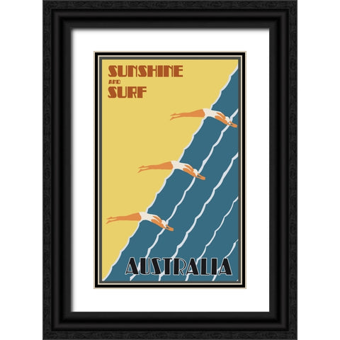 Australia Vintage Poster Black Ornate Wood Framed Art Print with Double Matting by Vintage Travel Posters