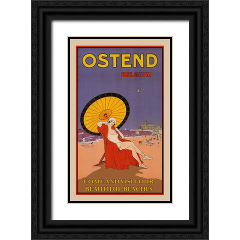 Belgium Ostend Black Ornate Wood Framed Art Print with Double Matting by Vintage Travel Posters