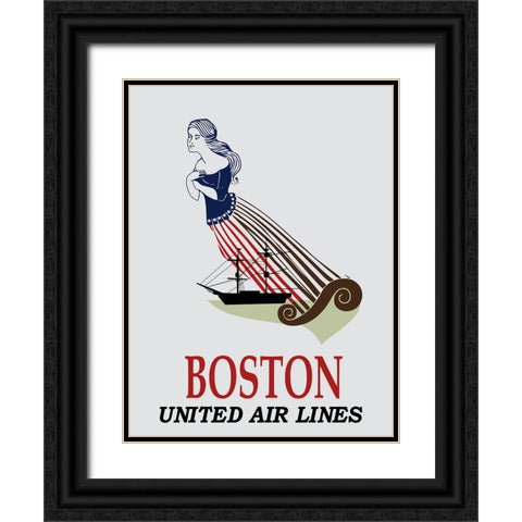 Boston Airlines Vintage Poster Black Ornate Wood Framed Art Print with Double Matting by Vintage Travel Posters