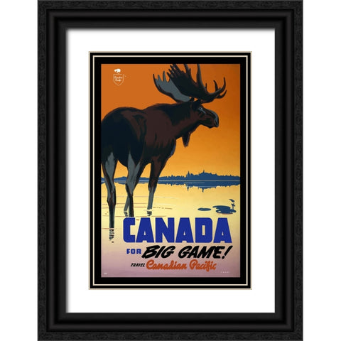 Canada Big Game Hunting Poster Black Ornate Wood Framed Art Print with Double Matting by Vintage Travel Posters