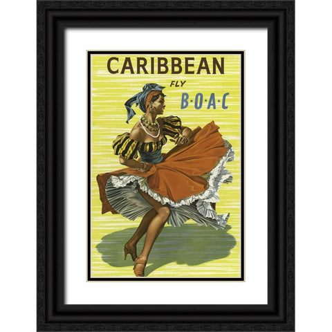 Caribbean Air Travel Poster Black Ornate Wood Framed Art Print with Double Matting by Vintage Travel Posters