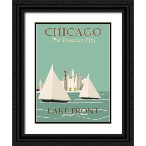 Chicago Travel Poster Black Ornate Wood Framed Art Print with Double Matting by Vintage Travel Posters