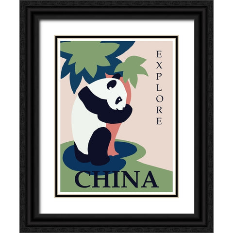 China Panda Travel Poster Black Ornate Wood Framed Art Print with Double Matting by Vintage Travel Posters