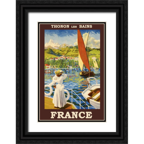Thonon Les Bains-France Vintage Travel Poster Black Ornate Wood Framed Art Print with Double Matting by Vintage Travel Posters