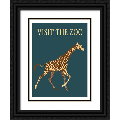 Giraffe Zoo Black Ornate Wood Framed Art Print with Double Matting by Vintage Travel Posters