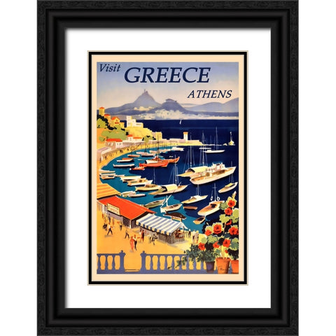 Greece Athens Travel Poster Black Ornate Wood Framed Art Print with Double Matting by Vintage Travel Posters