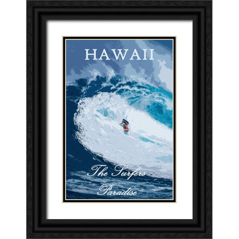 Hawaii Surfer Poster Black Ornate Wood Framed Art Print with Double Matting by Vintage Travel Posters