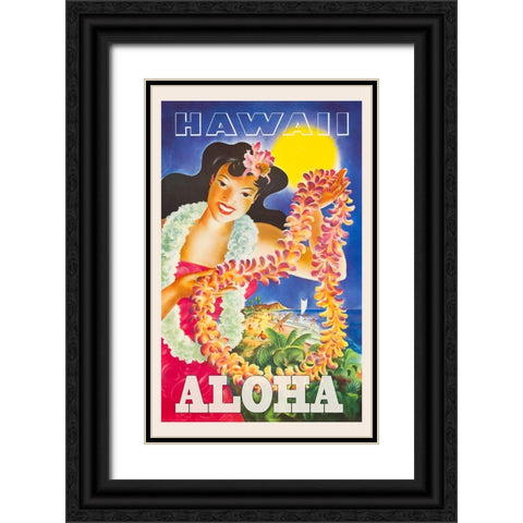 Hawaii Travel Poster Black Ornate Wood Framed Art Print with Double Matting by Vintage Travel Posters