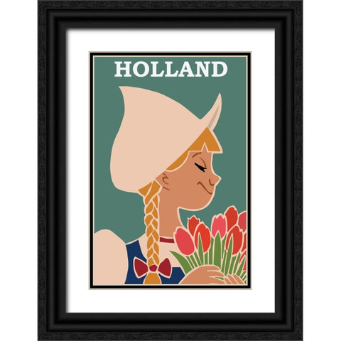 Holland Travel Poster Black Ornate Wood Framed Art Print with Double Matting by Vintage Travel Posters