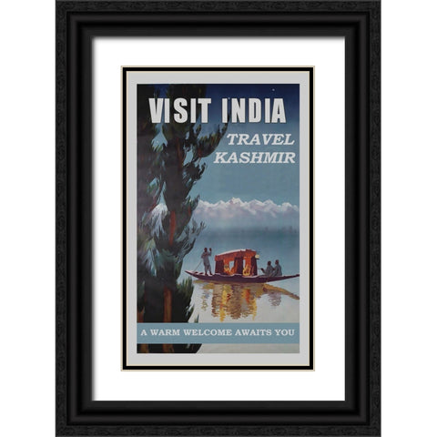 India Kashmir Black Ornate Wood Framed Art Print with Double Matting by Vintage Travel Posters
