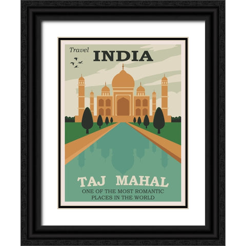 India Taj Mahal Travel Poster Black Ornate Wood Framed Art Print with Double Matting by Vintage Travel Posters