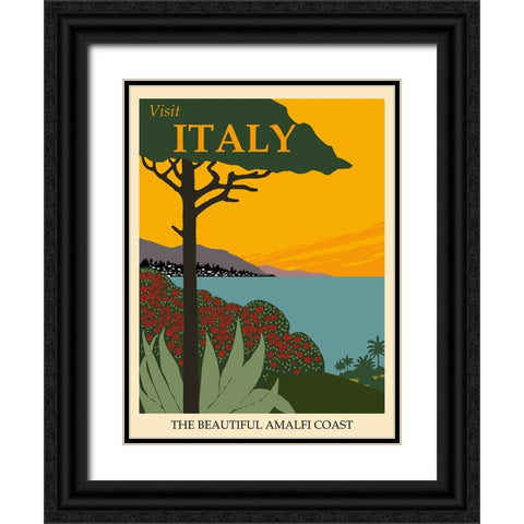 Italy Amalfi Coast Vintage Travel Black Ornate Wood Framed Art Print with Double Matting by Vintage Travel Posters