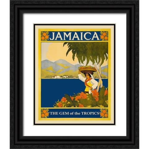 Jamaica Travel Poster Black Ornate Wood Framed Art Print with Double Matting by Vintage Travel Posters