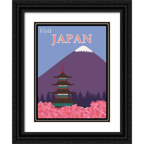 Japan Mount Fuji Travel Poster Black Ornate Wood Framed Art Print with Double Matting by Vintage Travel Posters