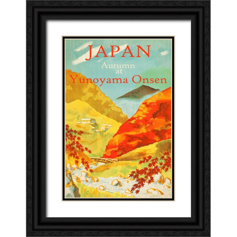 Autumn at Yunoyama Onsen Japanese Travel Poster Black Ornate Wood Framed Art Print with Double Matting by Vintage Travel Posters