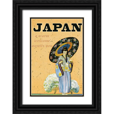 Japanese Geisha Travel Poster Black Ornate Wood Framed Art Print with Double Matting by Vintage Travel Posters