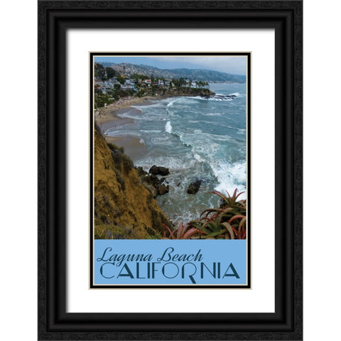Laguna Beach Travel Poster Black Ornate Wood Framed Art Print with Double Matting by Vintage Travel Posters