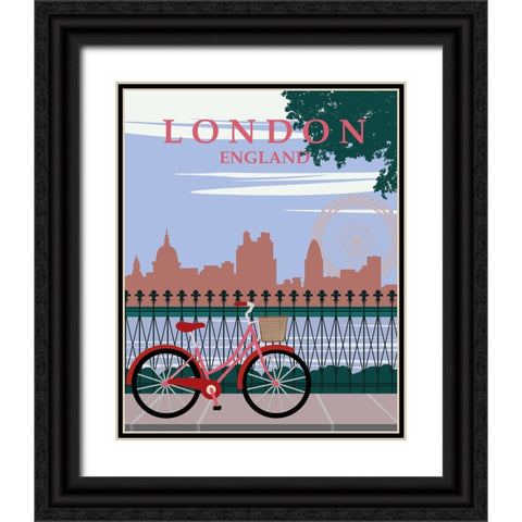 London Red Bike Travel Poster Black Ornate Wood Framed Art Print with Double Matting by Vintage Travel Posters