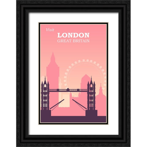 London Travel Poster Black Ornate Wood Framed Art Print with Double Matting by Vintage Travel Posters