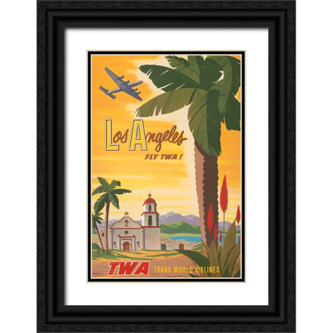 Los Angeles Travel Poster Black Ornate Wood Framed Art Print with Double Matting by Vintage Travel Posters