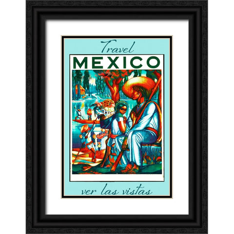 Mexico Travel Poster Black Ornate Wood Framed Art Print with Double Matting by Vintage Travel Posters