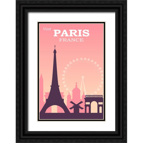 Paris Travel Poster Black Ornate Wood Framed Art Print with Double Matting by Vintage Travel Posters