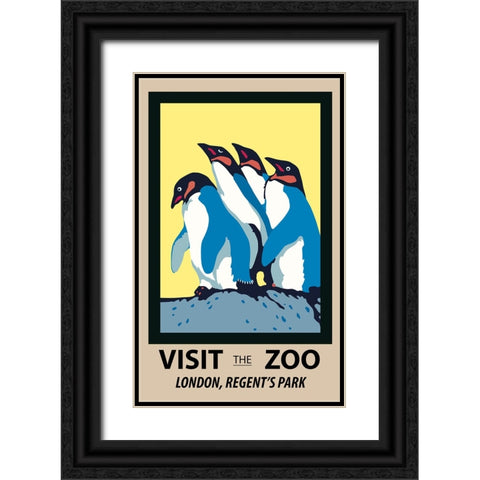 Penguins Zoo Poster Black Ornate Wood Framed Art Print with Double Matting by Vintage Travel Posters