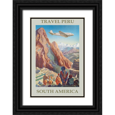Peru Travel Poster Black Ornate Wood Framed Art Print with Double Matting by Vintage Travel Posters