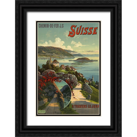 Switzerland Travel Black Ornate Wood Framed Art Print with Double Matting by Vintage Travel Posters