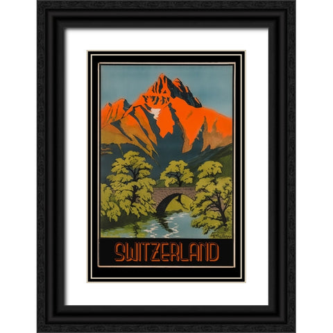 Switzerland Vintage Travel Poster Black Ornate Wood Framed Art Print with Double Matting by Vintage Travel Posters