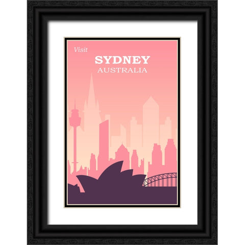 Sydney Travel Poster Black Ornate Wood Framed Art Print with Double Matting by Vintage Travel Posters