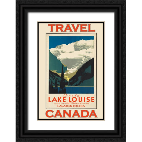 Travel Canada Lake Louise Black Ornate Wood Framed Art Print with Double Matting by Vintage Travel Posters