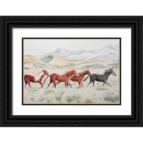Mustang Medley  Black Ornate Wood Framed Art Print with Double Matting by Derr, Wynn