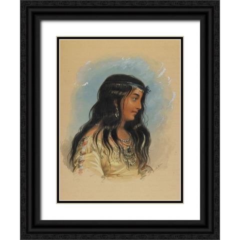 A Young Woman of the Flat Head Tribe Black Ornate Wood Framed Art Print with Double Matting by Miller, Alfred Jacob