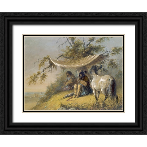 Arapahos Black Ornate Wood Framed Art Print with Double Matting by Miller, Alfred Jacob