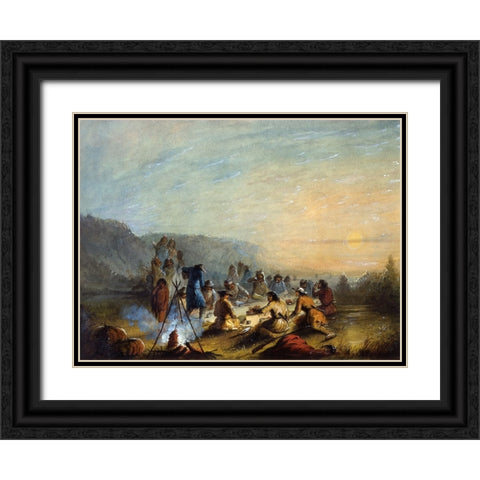 Breakfast at Sunrise Black Ornate Wood Framed Art Print with Double Matting by Miller, Alfred Jacob